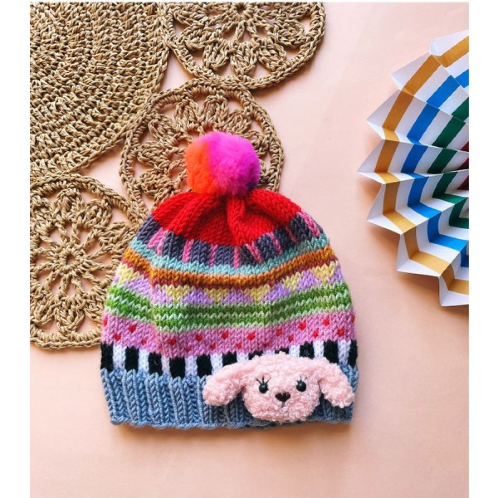 The Cloudish Shop Kafası Karışık Bere - El Örgüsü Bebek Çocuk Bere Ponpon Detaylı Peluş Köpek Broşlu Bebek Şapkası Fiyatı