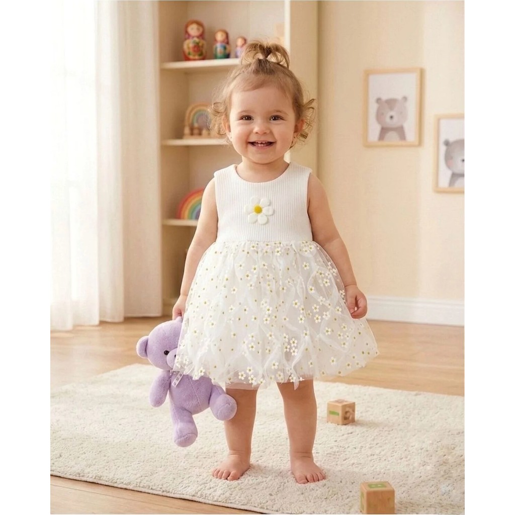 The Cloudish Shop Kız Bebek Papatya Nakışlı Yazlık Tüllü Çıtçıtlı Zıbın Elbise (%100 Pamuk) Giyim & İç Giyim Fiyatı