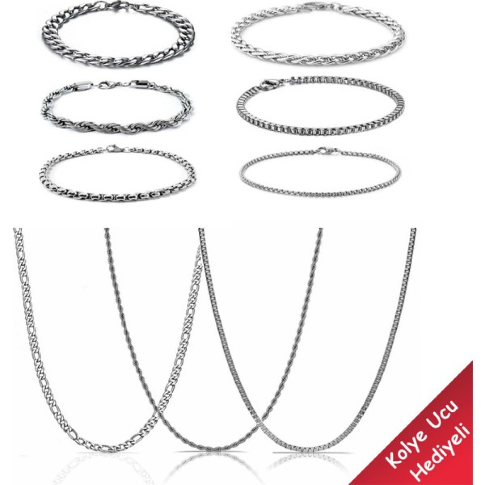 The Collection 10 Parça Set 6 Bileklik 3 Kolye 1 Sürpriz Kolye Ucu (Kolye ve Bileklik Seti) - Gümüş Bijuteri Kolye Fiyatı