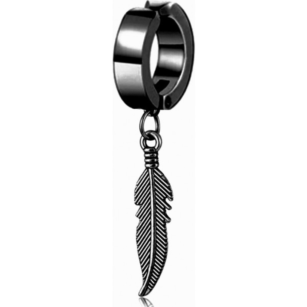 The Collection Unisex Siyah Sıkıştırma Sallantılı Kartal Tüyü Halka Küpe Bijuteri Küpe Fiyatı