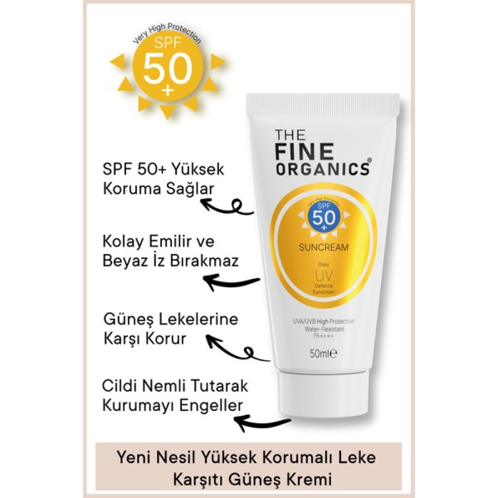 The Fıne Organıcs Spf 50+ Yüksek Korumalı Yoğun Leke Karşıtı Nemlendirici Güneş Kremi, 50ML Güneş Kremleri ve Losyonları Fiyatı