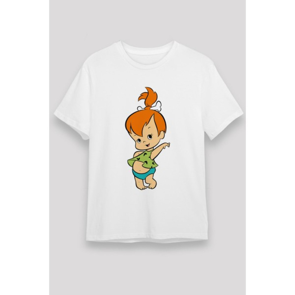The Flintstones Taş Devri Baskılı Unisex Beyaz T-Shirt Bayan T-shirt Fiyatı