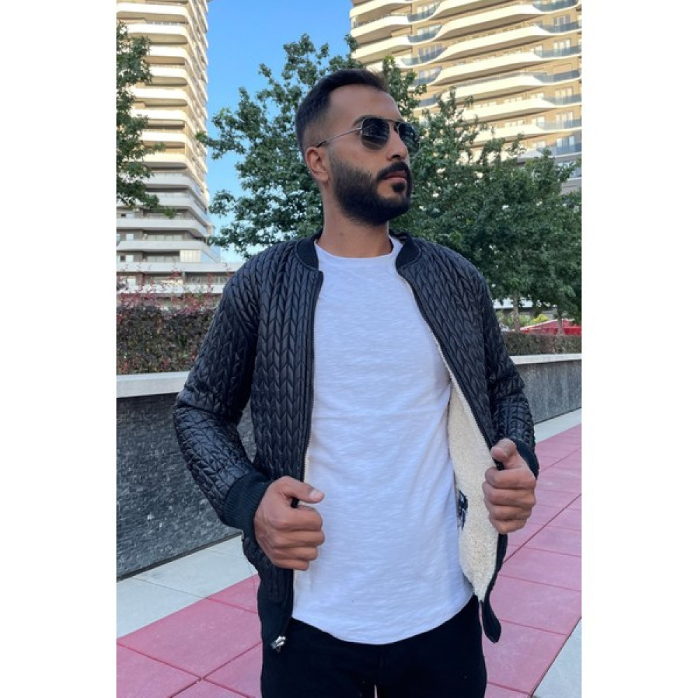 The Jojo Design Krem - Siyah Çift Yönlü Giyilebilen Polar ve Suni Deri Kışlık Erkek Mont Erkek Mont Fiyatı