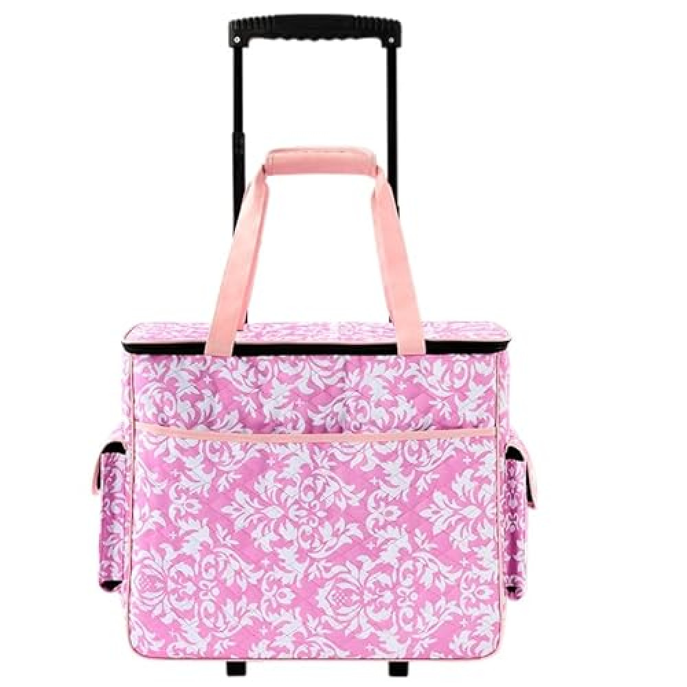 The Lakeside Collection Rolling Sewing Machine Totes - Pink Damask