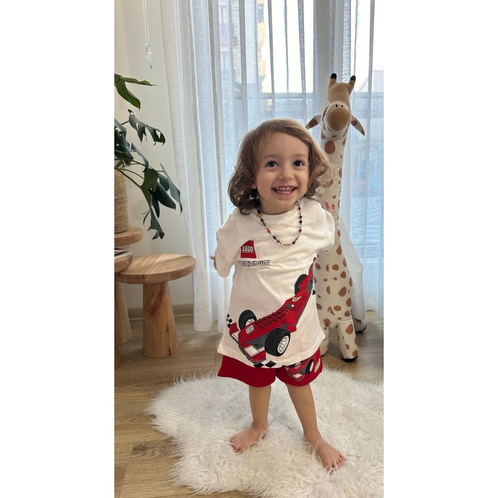 The Littles Kids Erkek Çocuk LEGO Araba Baskılı Kırmızı Şortlu Beli Bağcıklı Lastikli Ayarlanabilen Pamuklu Kumaş Alt Üst Ikili Yazlık Takım Erkek Çocuk Şort Fiyatı