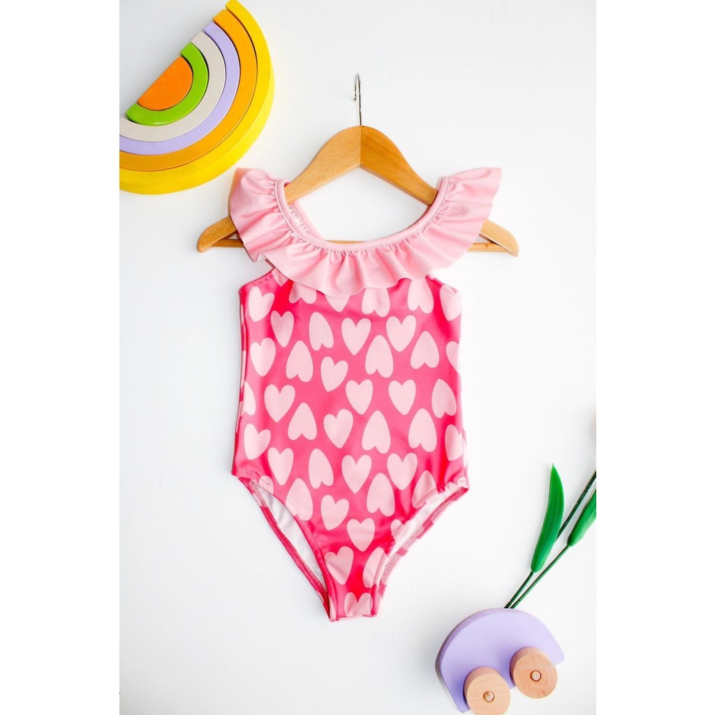 The Littles Kids Kız Çocuk Fırfırlı Arkası Çapraz Pembe Kalpli Hızlı Kuruyan Mayo Diğer Fiyatı