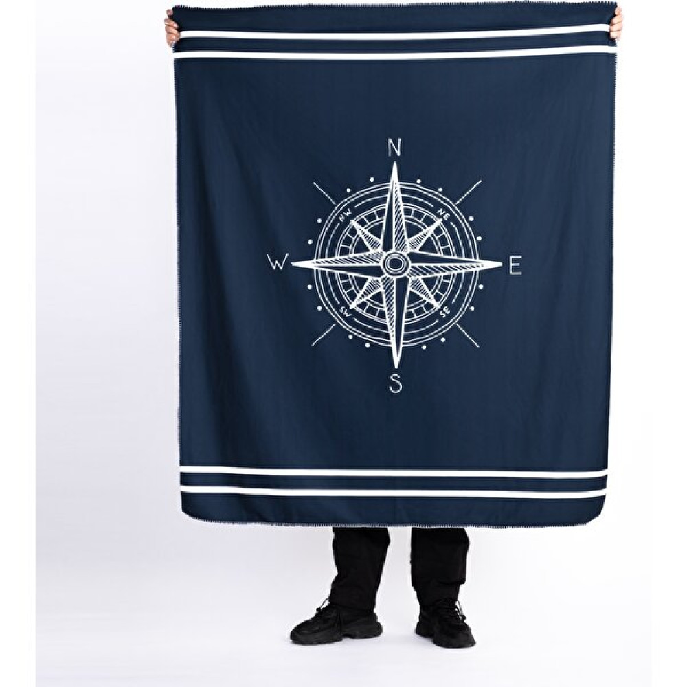 The Lucid Lab Compass Navyblue / Pusulalı Marin Temalı Polar Tv Battaniyesi - 140 x 170 cm - Lacivert Battaniye Fiyatı
