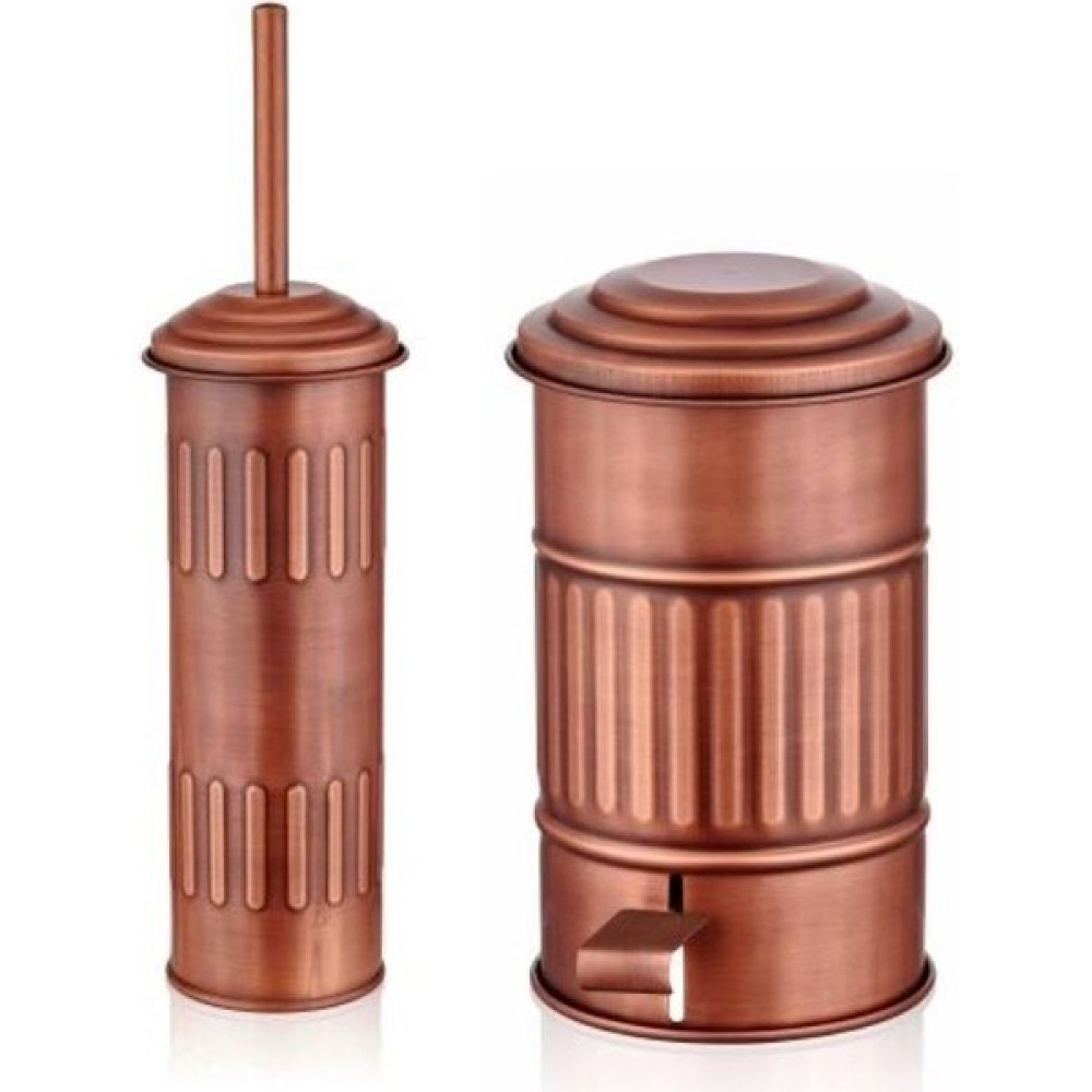 The Mia Galvaniz 2'li Pedallı 5 Lt Çöp Kovası + Tuvalet Wc Fırçası Bakır Renk GLV0324-0325 Çöp Kovaları Fiyatı