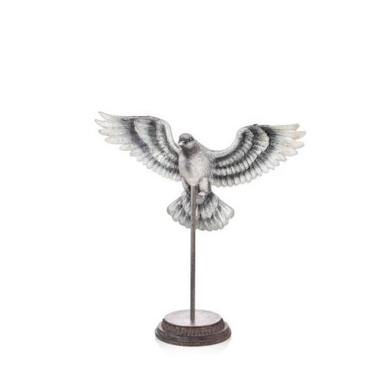 The Mia Güvercin Standlı 37 cm Eskitme Nikel Biblo