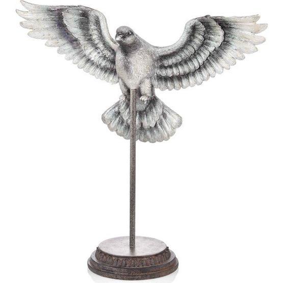 The Mia Güvercin Standlı 37 cm Eskitme Nikel Biblo