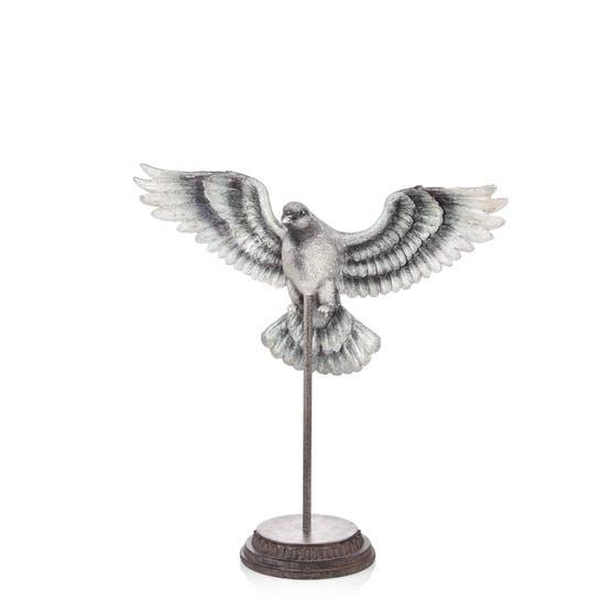The Mia Güvercin Standlı 37 cm Eskitme Nikel Biblo