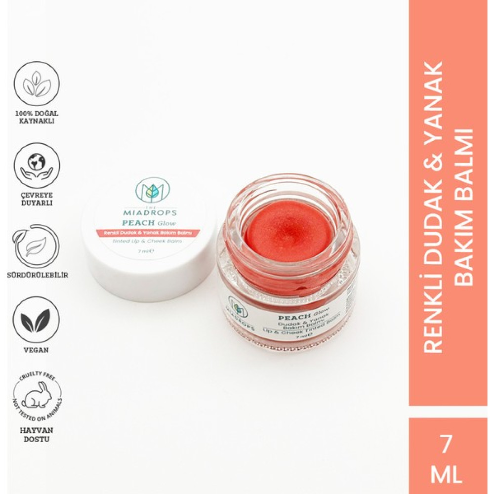 The Miadrops Peach Glow Renkli Dudak & Yanak Bakım Balmı - Krem Ruj Allık Far 7 ml - Şeftali Oto Boyaları Fiyatı