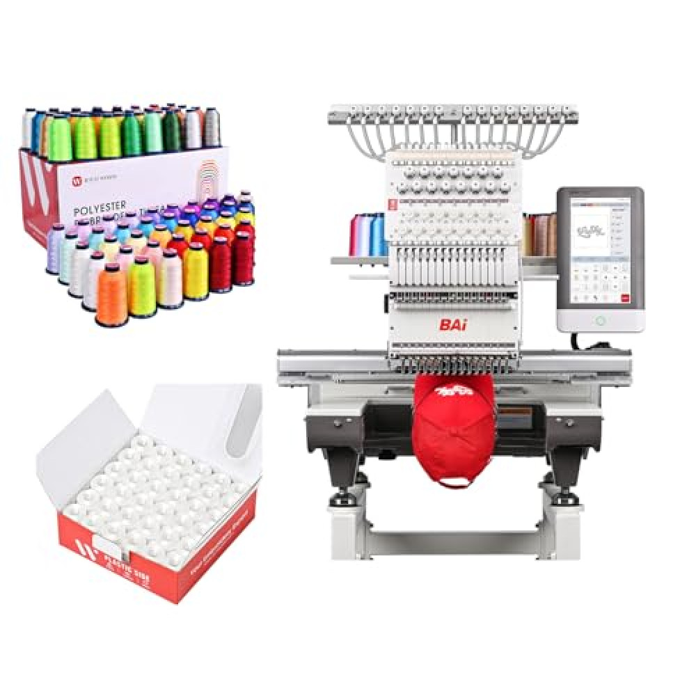 The Mirror 15 Needles Commercial Metal Embroidery Machine & Richword Embroidery Machine Thread 100 Colors 40WT & Richword Prewound Bobbins 144pcs Size L Plastic Sided 75D