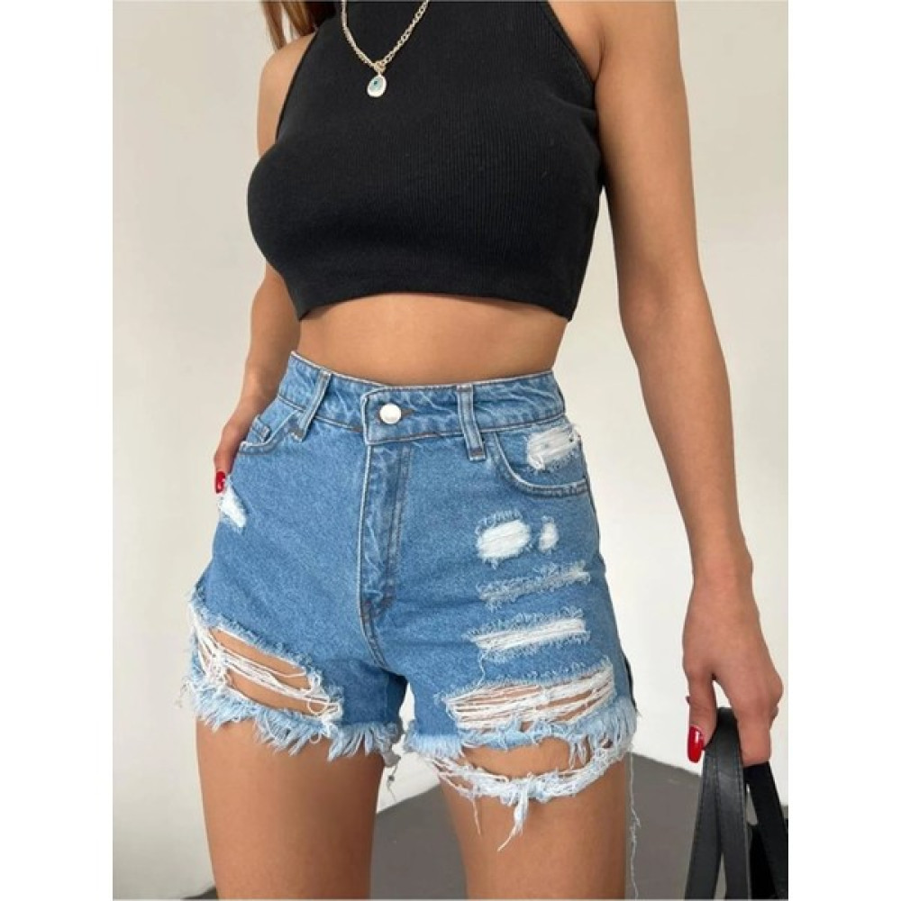 The Moda Yırtıklı Lazer Kesim Denim Mini Kot Şort Bayan Şort Fiyatı