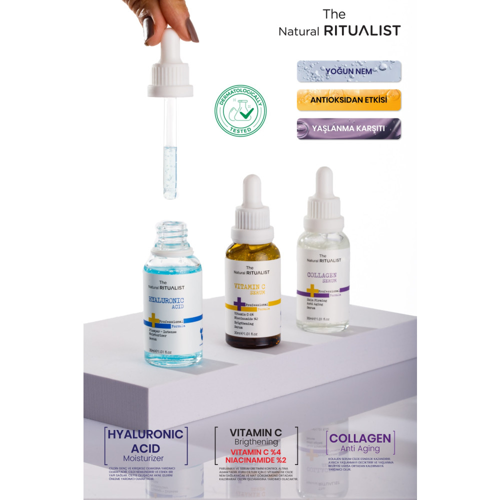 The Natural Ritualist 3lü Cilt Bakım Serum Seti ( Hyaluronic Acid + C Vitamini + Collagen Serum ) Cilt Temizleme ve Peeling Fiyatı