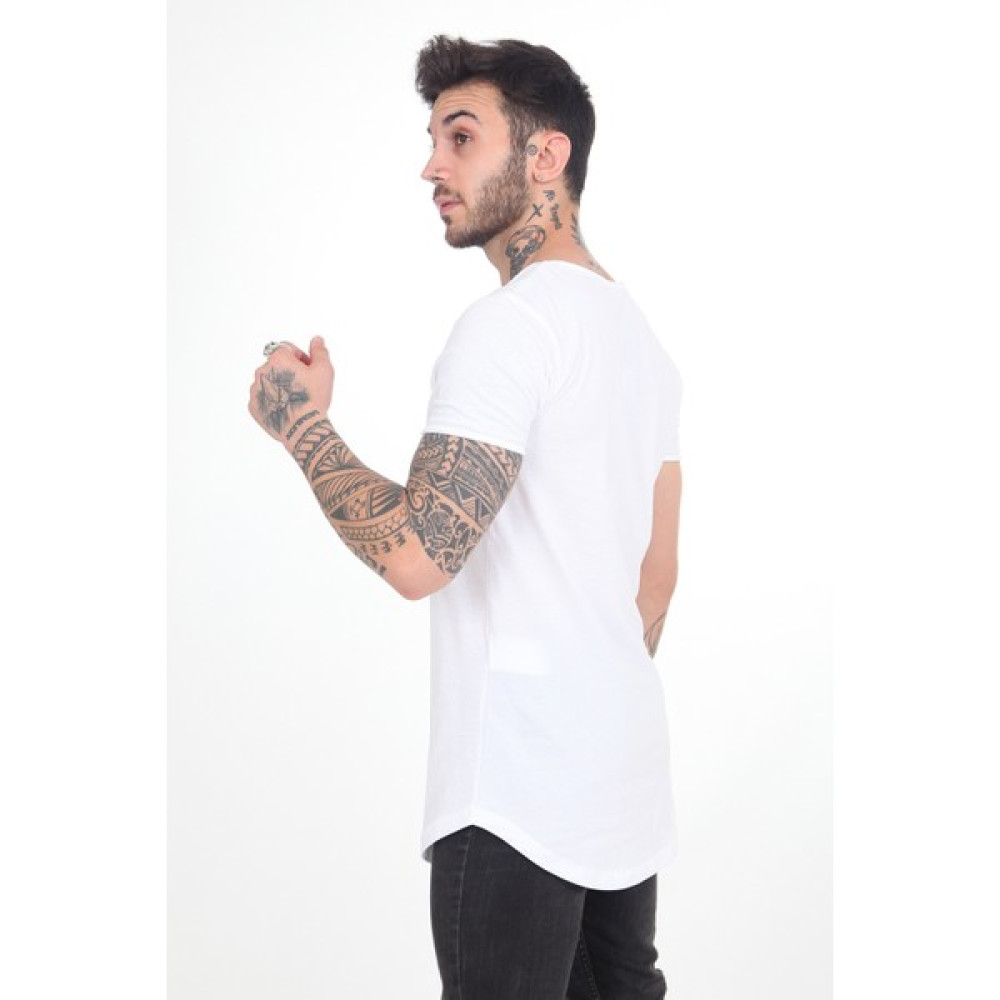 The One Beyaz Pis Yaka Oval Kesim Slim Fit %100 Pamuklu Kısa Kol Basic T-Shirt Erkek T-shirt Fiyatı