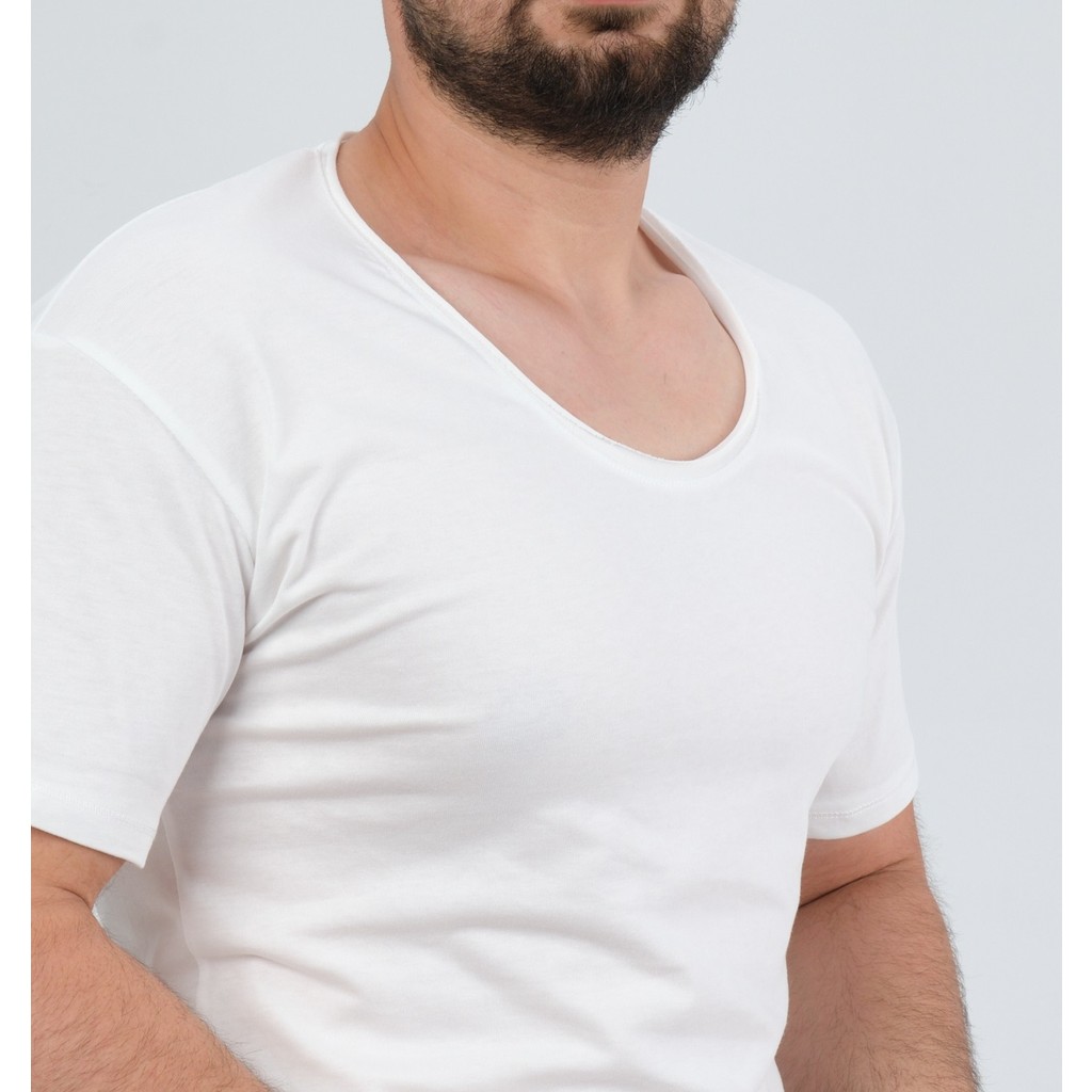 The One Erkek Beyaz Geniş Yaka %100 Pamuk Over Size T-Shirt Erkek T-shirt Fiyatı