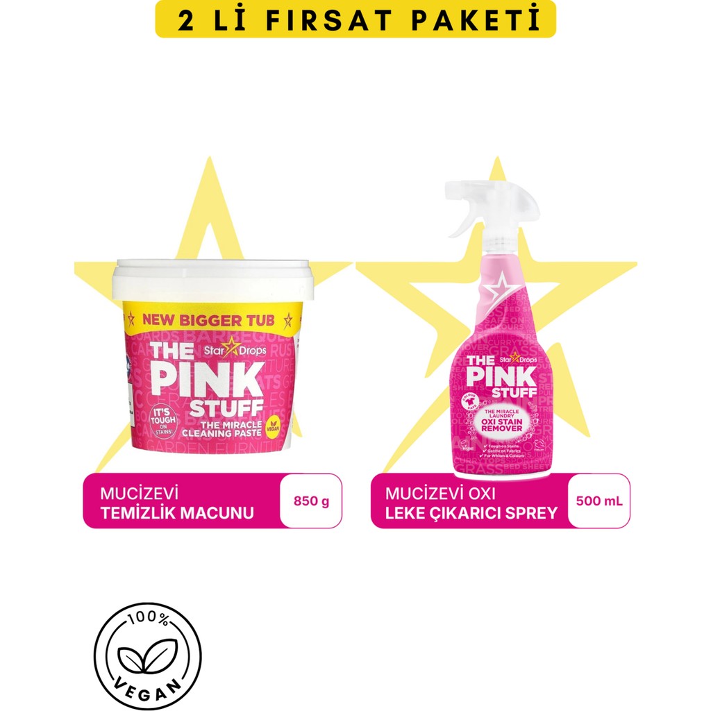 The Pink Stuff Mucizevi Miracle Temizlik Macunu 850 gr + Mucizevi Oxi Leke Çıkarıcı Sprey 500 ml Çamaşır Yıkama Fiyatı