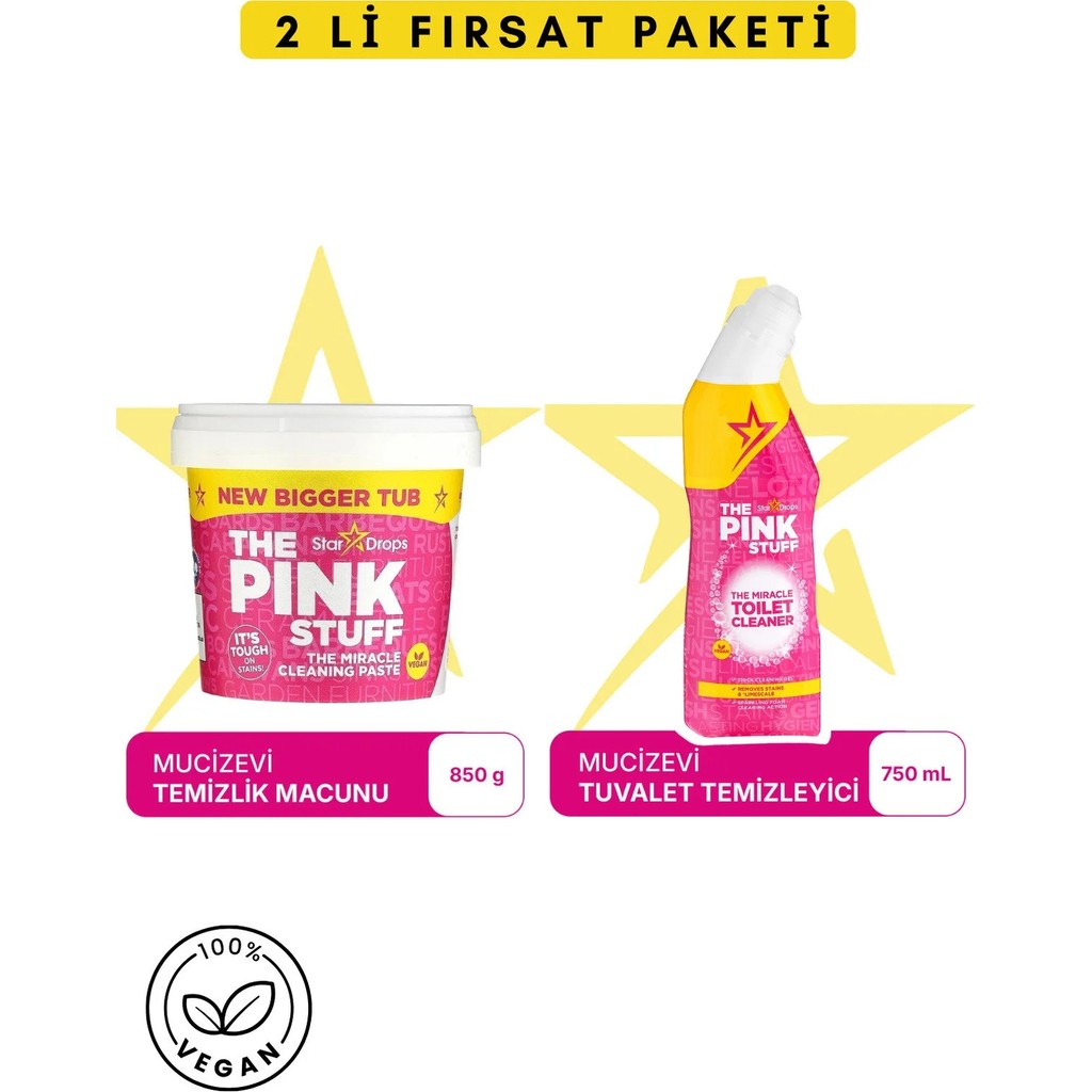 The Pink Stuff Mucizevi Temizlik Macunu 850 gr + Mucizevi Tuvalet Temizleyici 750 ml Deterjan ve Temizlik Ürünleri Fiyatı
