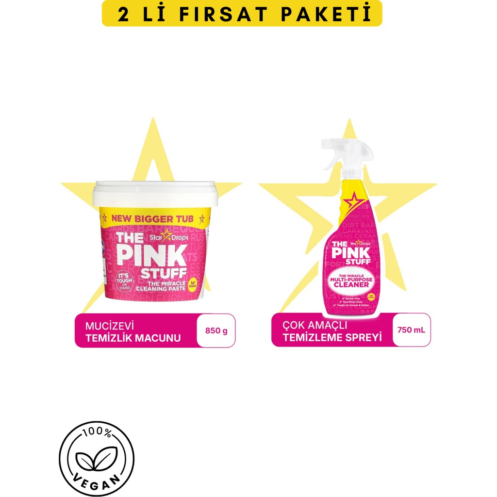 The Pink Stuff Mucizevi Temizlik Macunu 850GR - Çok Amaçlı Temizleme Spreyi 750ML Diğer Fiyatı