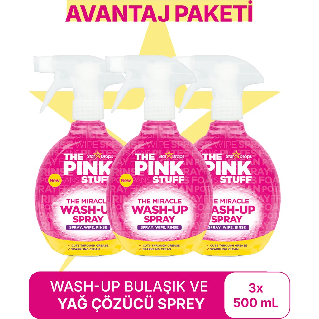 The Pink Stuff Wash-Up Bulaşık ve Yağ Çözücü Sprey Avantaj Paket 3X500 ml - 1,5 lt Deterjan ve Temizlik Ürünleri Fiyatı
