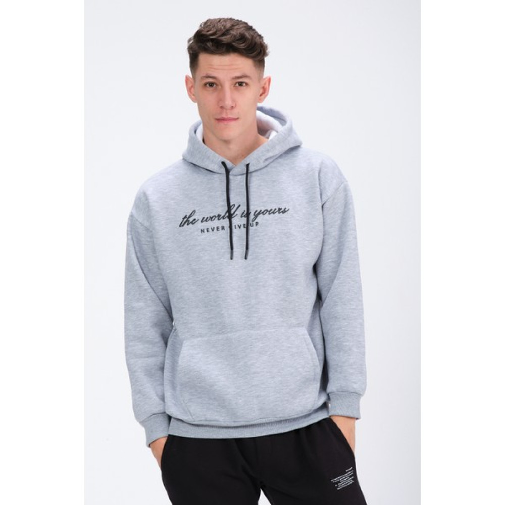 The Rule Erkek Grimelanj Oversize Fit Önü Baskılı Kapüşonlu Içi Yumuşak Tüylü Sweatshirt RF0208OV Erkek Sweatshirt Fiyatı