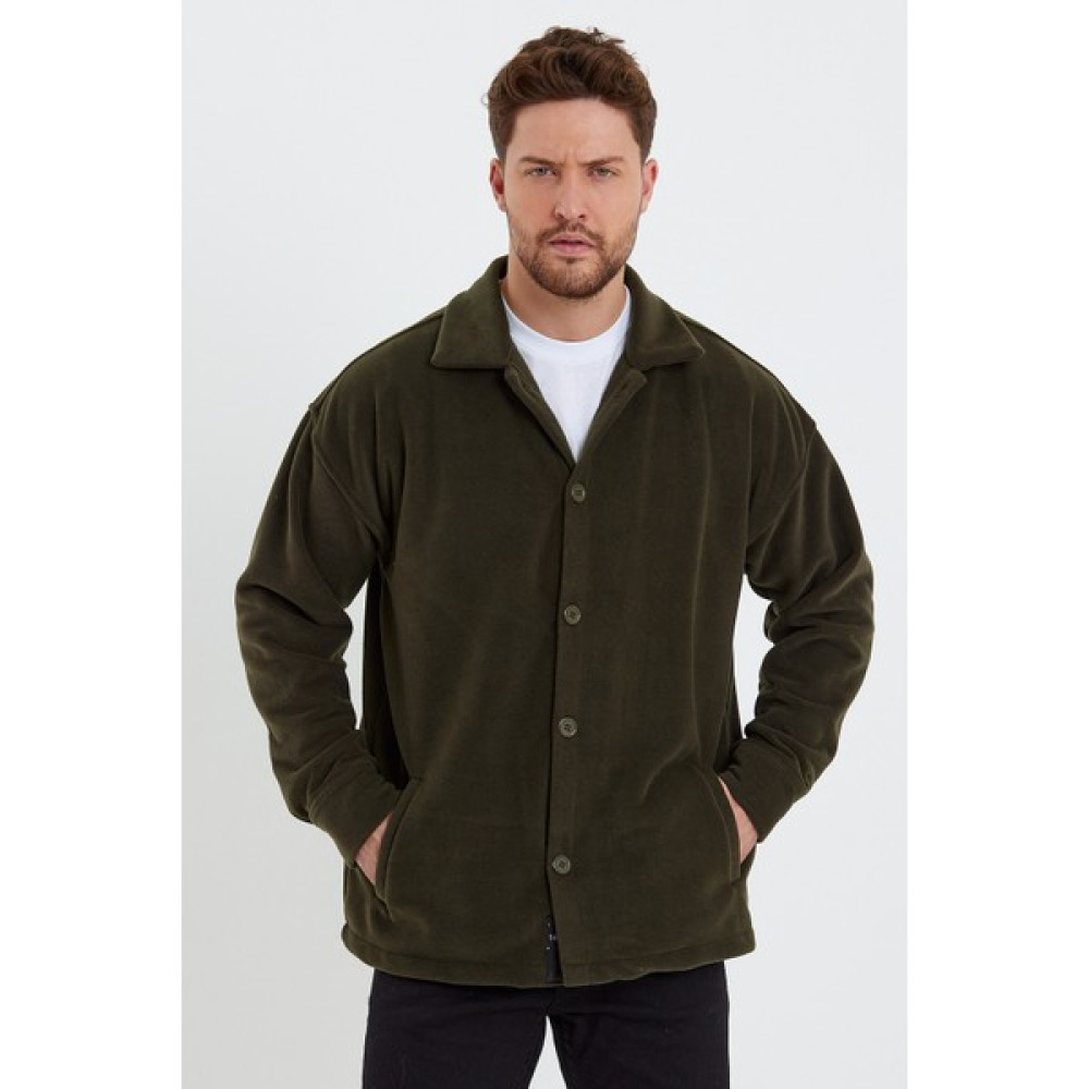The Rule Erkek Haki Oversize Fit Gömlek Yaka Tüylenme Yapmayan Kışlık Rahat Polar Gömlek RF0312 Erkek Gömlek Fiyatı