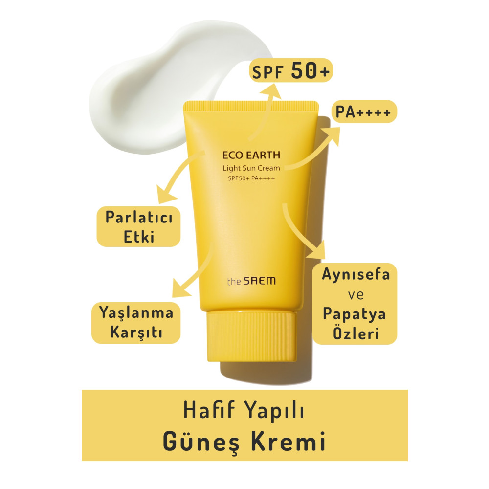 THE SAEM Hafif Yapılı Güneş Kremi 50 Gr - Eco Earth Light Sun Cream Spf 50+ Ve Pa++++ Güneş Kremleri ve Losyonları Fiyatı