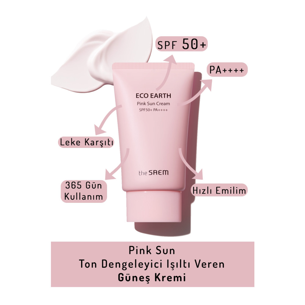 THE SAEM Ton Dengeleyici Işıltı Veren Güneş Kremi 50 gr - Eco Earth Pink Sun Cream SPF 50+ ve PA++++ Güneş Kremleri ve Losyonları Fiyatı