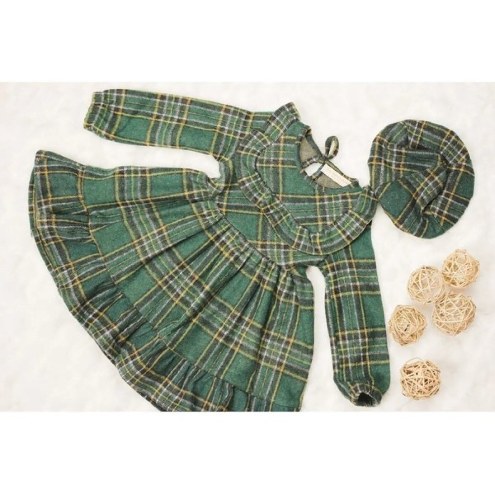 The Simple Luxury Kız Çocuk Yeşil Prenses Vintage Şapkalı Ekose Elbise Bebek Elbisesi Fiyatı