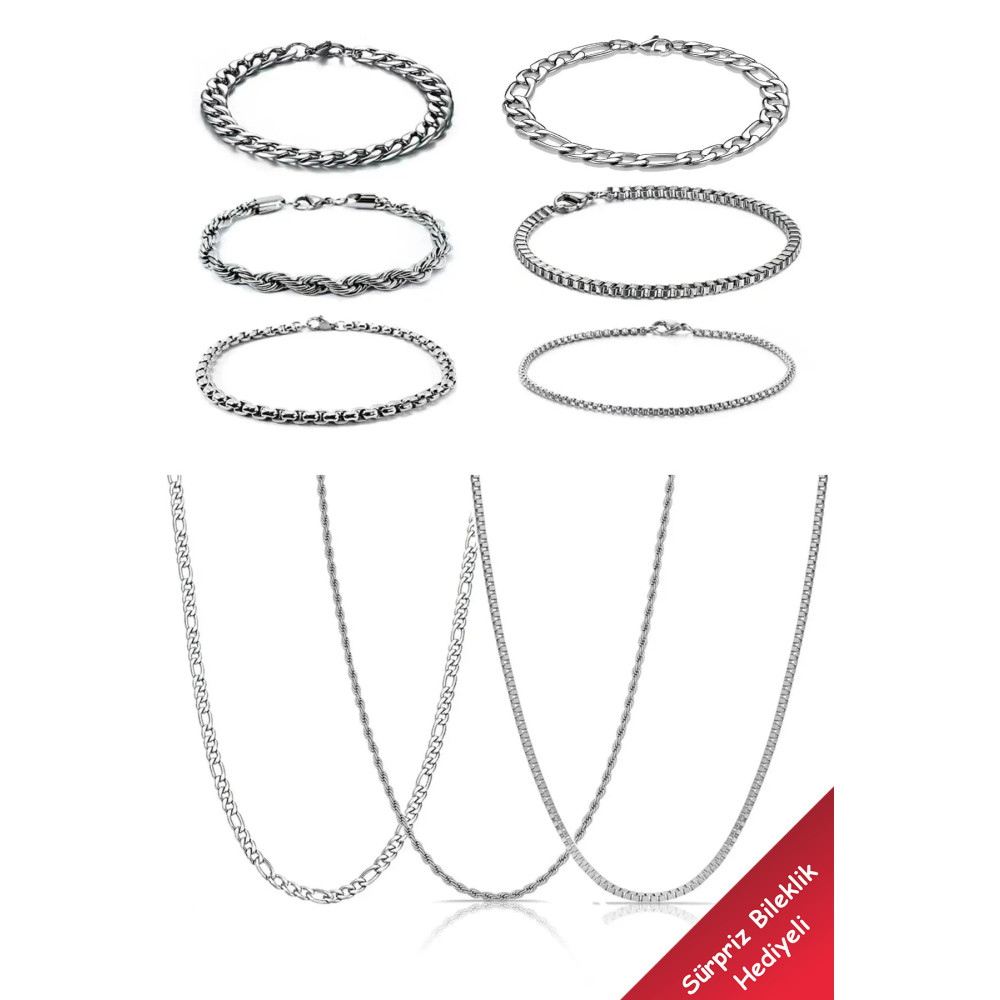 THE Steel 10 Parça Set 6 Bileklik 3 Kolye 1 Sürpriz Bileklik(AKSESUAR SETİM KOLYE VE BİLEKLİK SETİ) Altın, Takı & Aksesuar Fiyatı