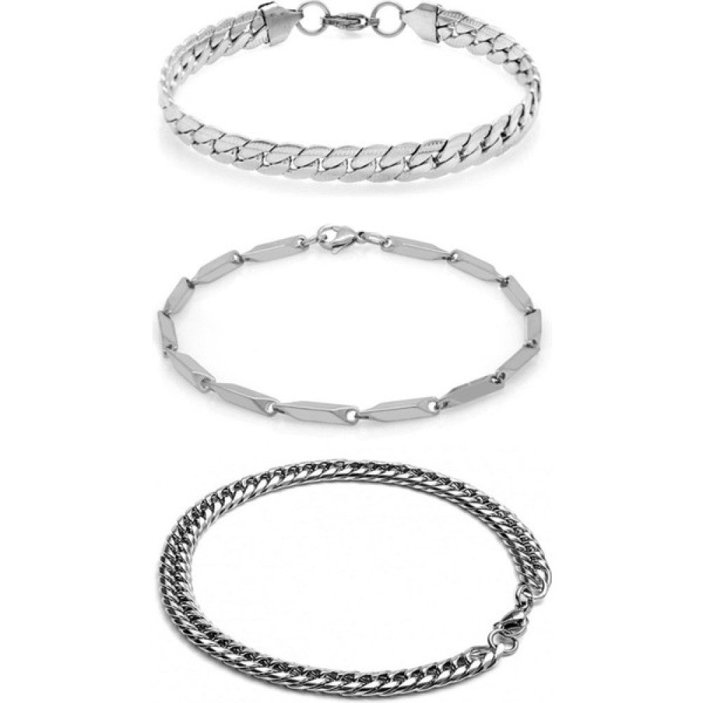 The Steel 3'lü Unisex Kararmaz Çelik Urban Ezme Singapur Küba Model Spor Bileklik Set - Gümüş Altın, Takı & Aksesuar Fiyatı