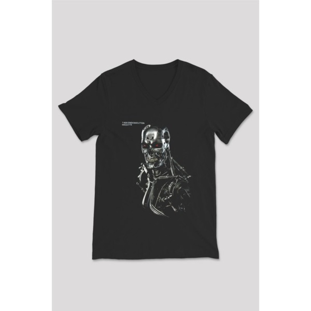 The Terminator Siyah Unisex V Yaka Tişört Bayan T-shirt Fiyatı
