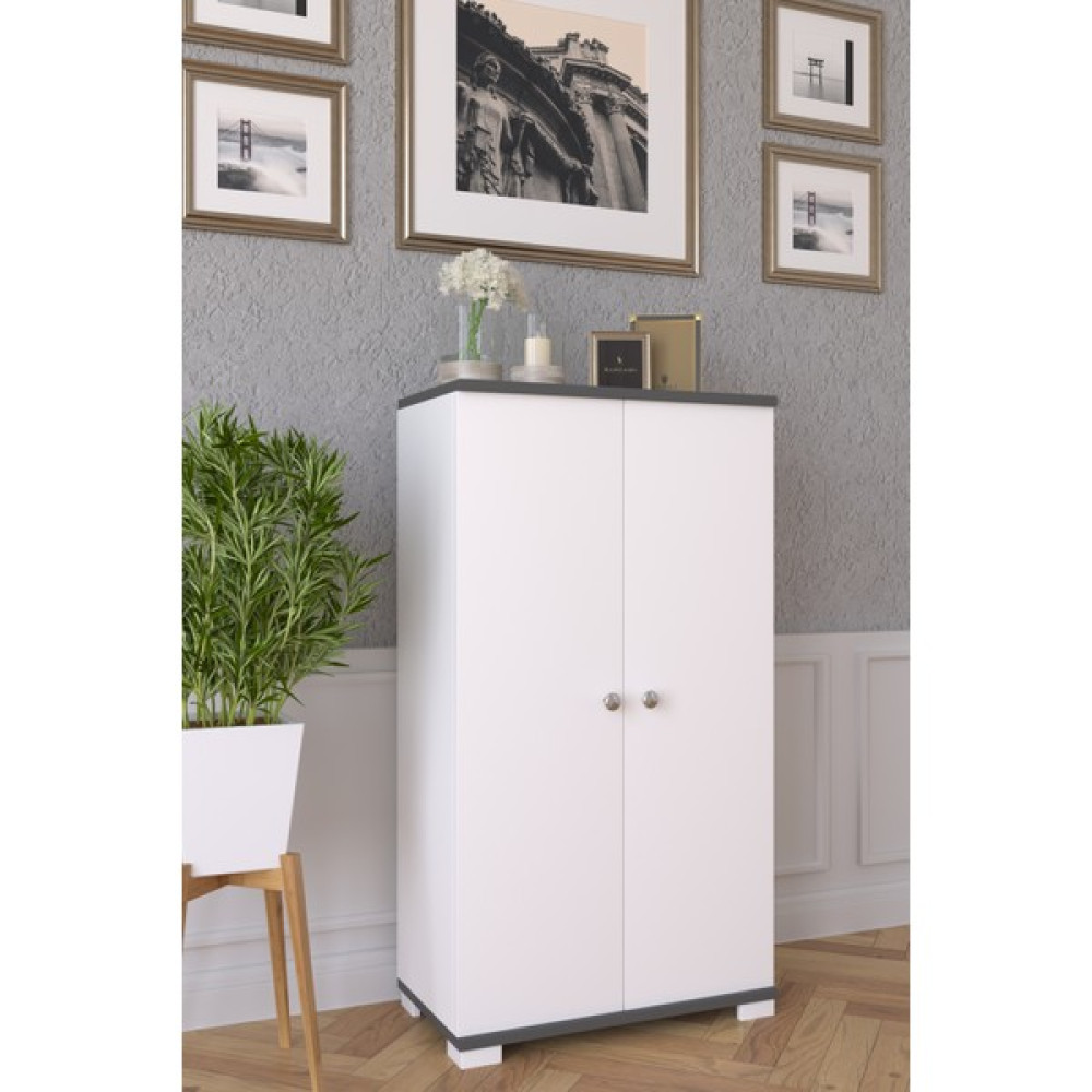 The Violet 110 cm 2 Kapaklı Çok Amaçlı Lı Mutfak Banyo Dolap - Beyaz/antrasit - Suntalam Gardrop & Dolap Fiyatı