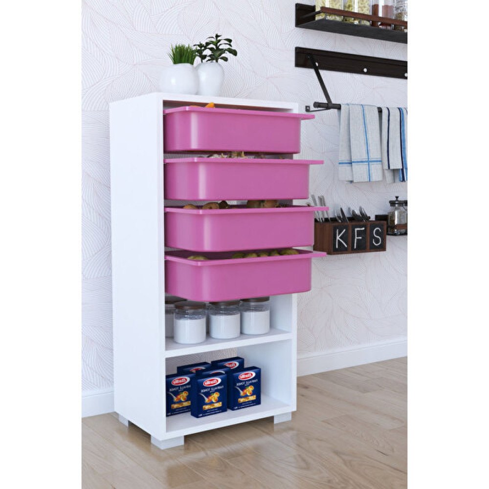 The Violet 4 Sepetli Çok Amaçlı Dolap Sebzelik Mutfak Dolabı - Pembe Gardrop & Dolap Fiyatı