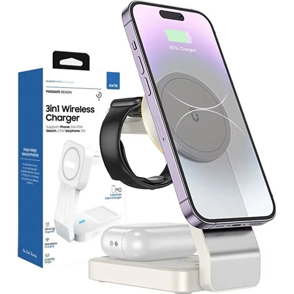 The Wlue 3in1 Magsafe Uyumlu 15W Kablosuz Şarj Standı Iphone, Android ve Apple Watch Uyumlu Şarj Istasyonu - Beyaz Cep Telefonu Şarj Cihazı Fiyatı