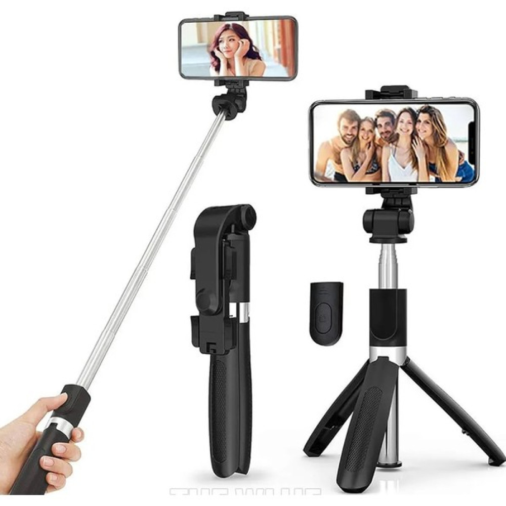 The Wlue Ultra Thin 3in1 Bluetooth Kumandalı Ayaklı Selfie Çubuğu 100 cm Kompakt Tasarım - Siyah Selfie - Özçekim Çubuğu Fiyatı