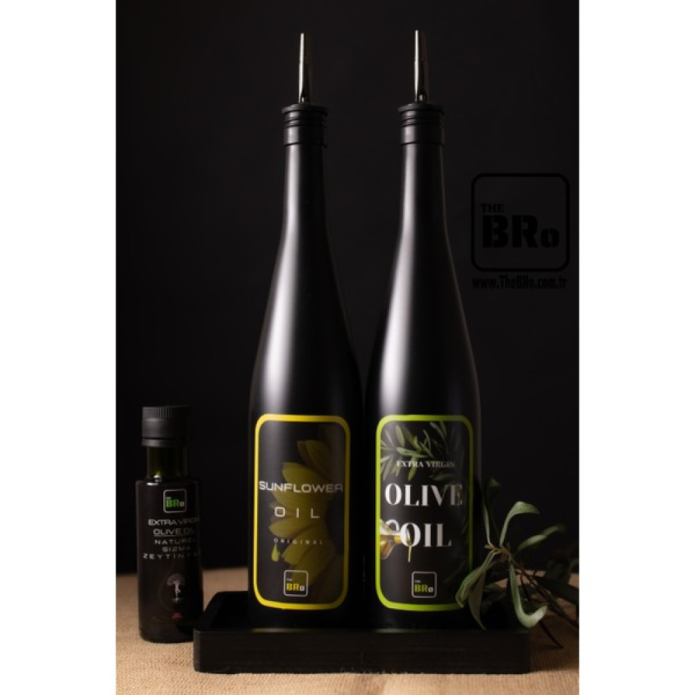 TheBRo Black Edition Ahşap Stantlı Zeytinyağı Şişesi ve Sıvıyağ Şişesi Set(Zeytinyağı Hediyeli) - Siyah - 750 ml Mutfak Gereçleri Fiyatı
