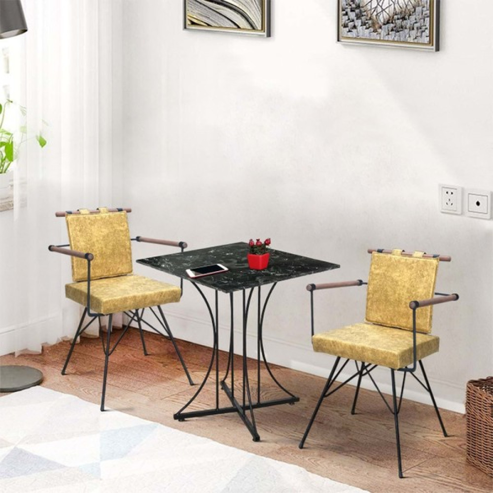 Theia Tasarım Theia Pi 60X60CM Masa Mermer Desenli + 2 Adet Penyez Sandalye Sarı Masa - Sandalye Seti / Takımı Fiyatı