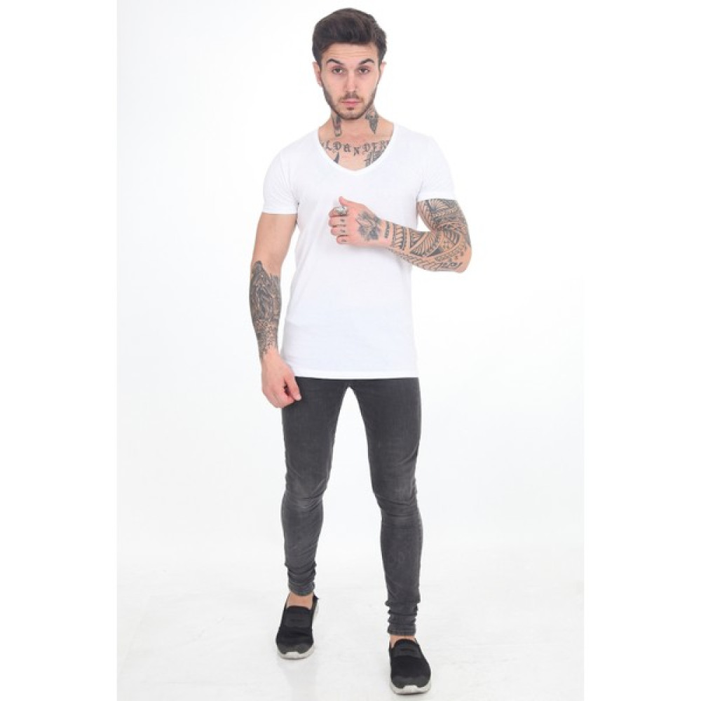 Theone Erkek Açık V Yaka, Pamuklu Basic T-Shirt Erkek T-shirt Fiyatı