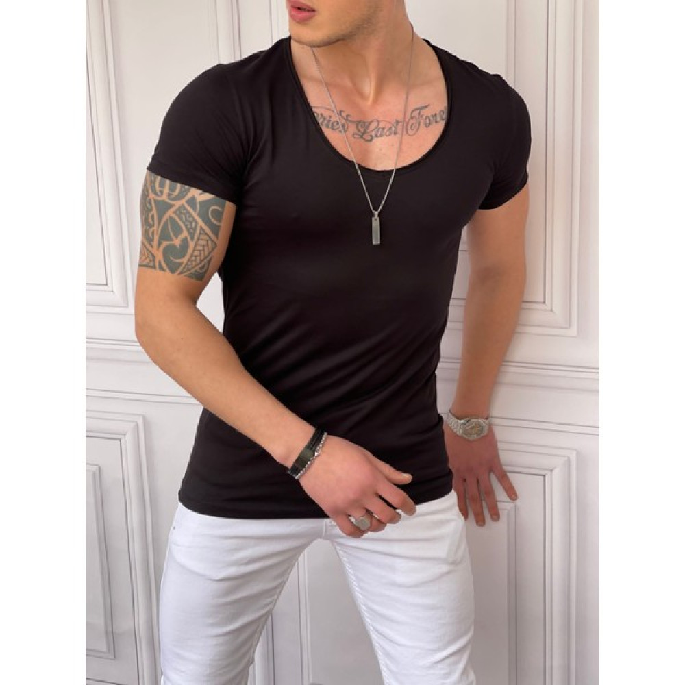 Theone Erkek Açık Yaka Düz Kesim Pamuk Basic T-Shirt Erkek T-shirt Fiyatı