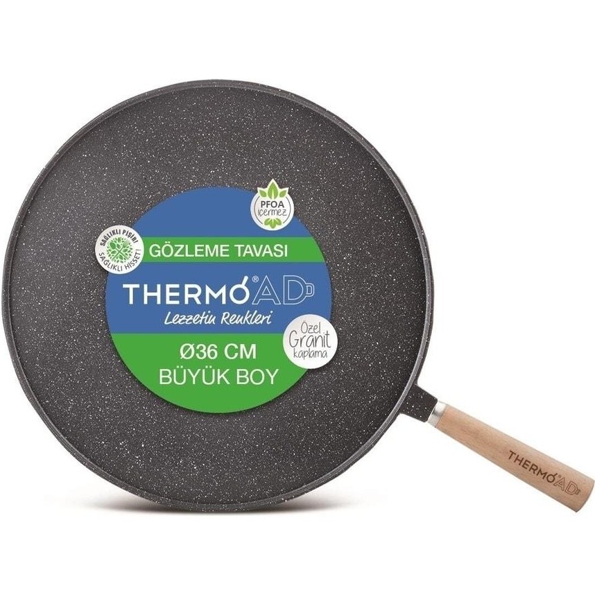 Thermoad 36 cm Ahşap Saplı Döküm Granit Gözleme Tava Thermoad Tencere / Tava Setleri Fiyatı