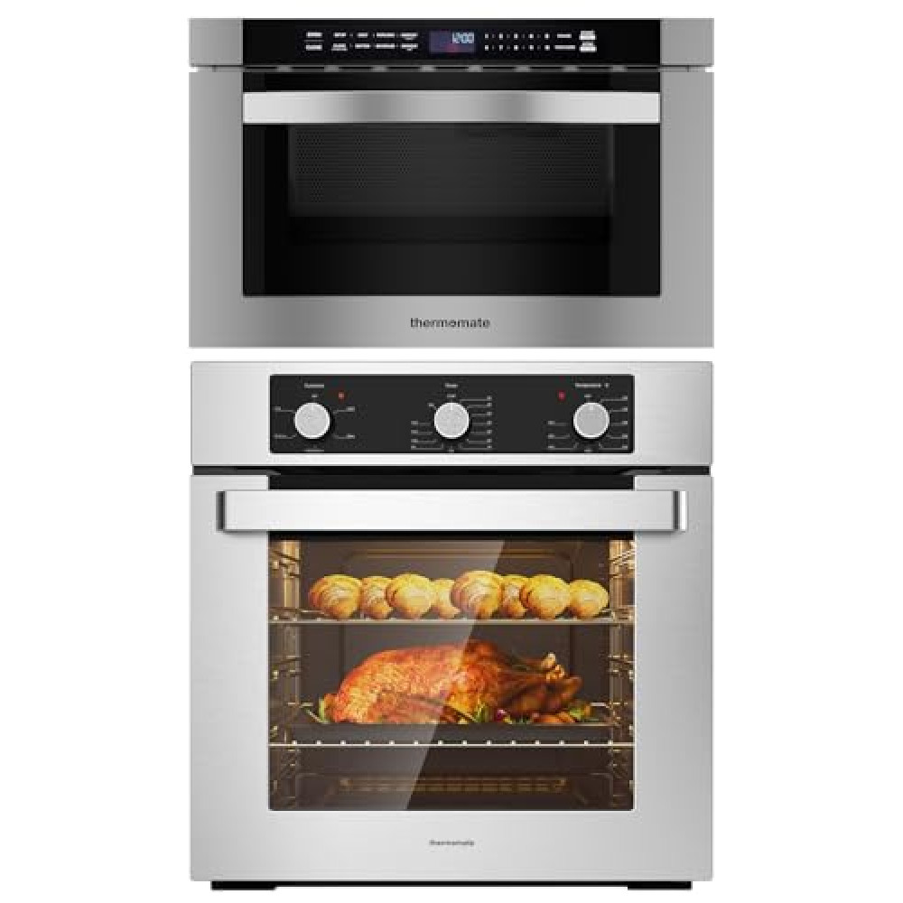 ThermoMate 24 Inch Microwave Drawer, 1.2 cu. ft. 1000W Microwave Drawers + 24 Inch Built-in Electric Wall Ovens, ETL Certified, Anti-Mistouch Knob