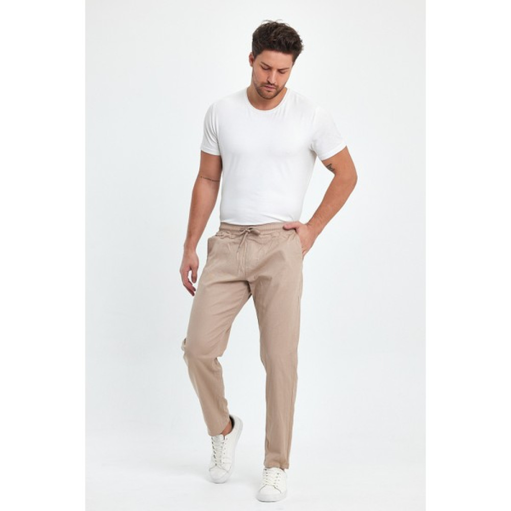 TheSeason Erkek Bej Keten Lastikli Bel Likralı Slim Fit Rahat Kesim Jogger Pantolon Erkek Pantolon Fiyatı