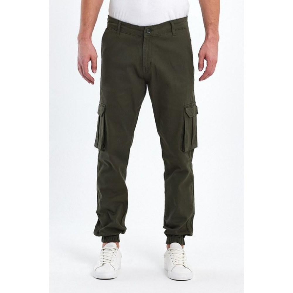 TheSeason Erkek Haki Gabardin Slim Fit Paçası Lastikli Kargo Cepli Pamuklu Esnek Pantolon Erkek Pantolon Fiyatı