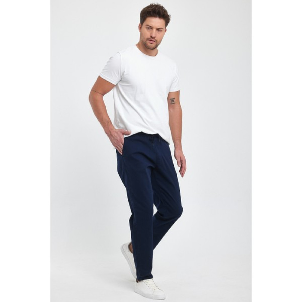 TheSeason Erkek Lacivert Keten Lastikli Beli Bağlamalı Likralı Slim Fit Rahat Kesim Jogger Pantolon Erkek Pantolon Fiyatı