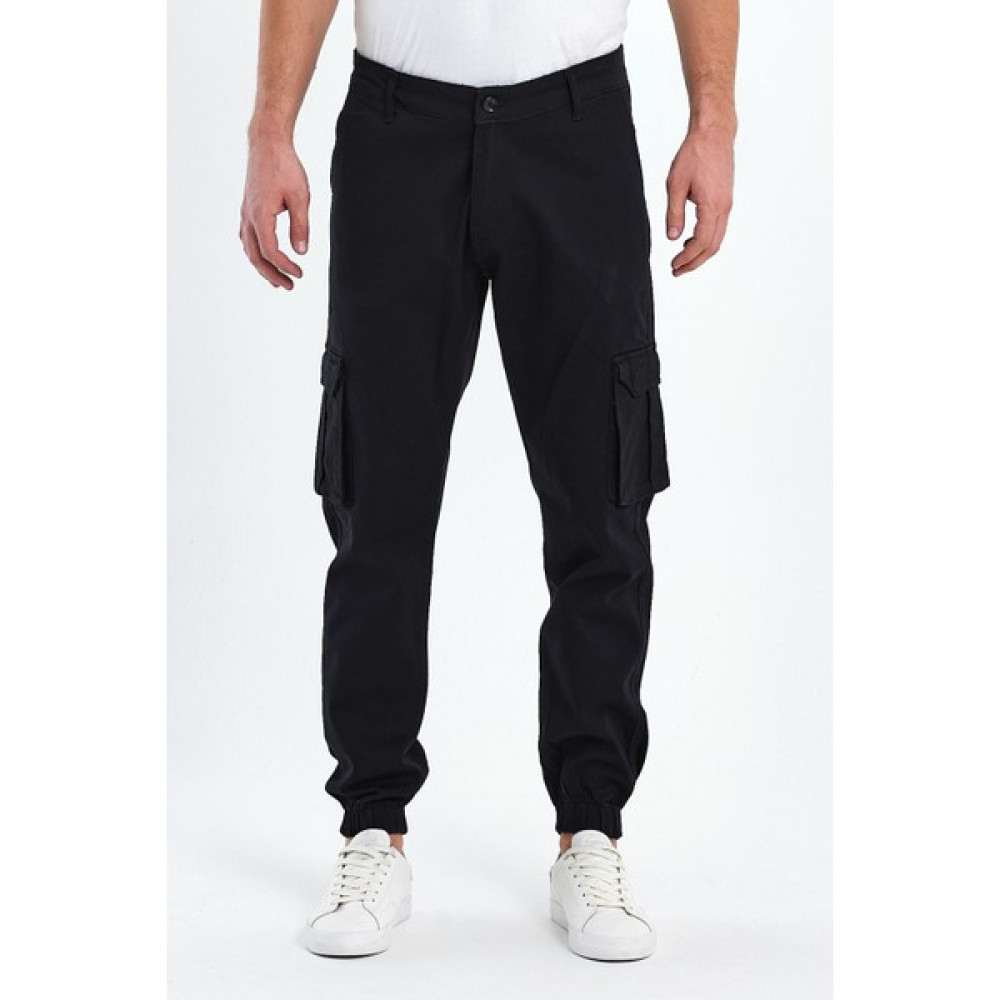 TheSeason Erkek Siyah Gabardin Slim Fit Paçası Lastikli Kargo Cepli Pamuklu Esnek Pantolon Erkek Pantolon Fiyatı