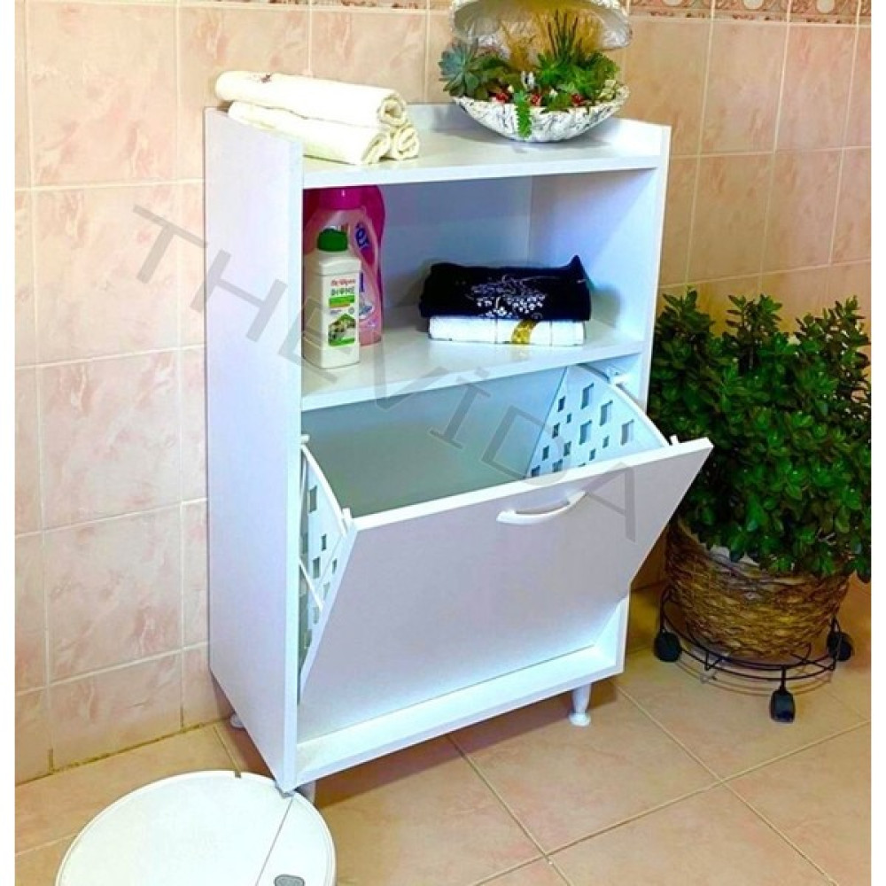 Thevida Çamaşır Sepetli Dolap, Çok Amaçlı Dolap 60 x 90 Raflı, Sepetli - Beyaz Gardrop & Dolap Fiyatı