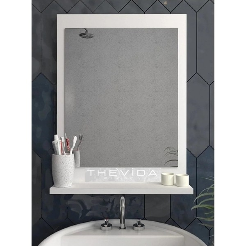 Thevida Dresuar, 60X45 Beyaz Raflı Banyo Aynası, Lavabo Aynası Banyo Aynası Fiyatı