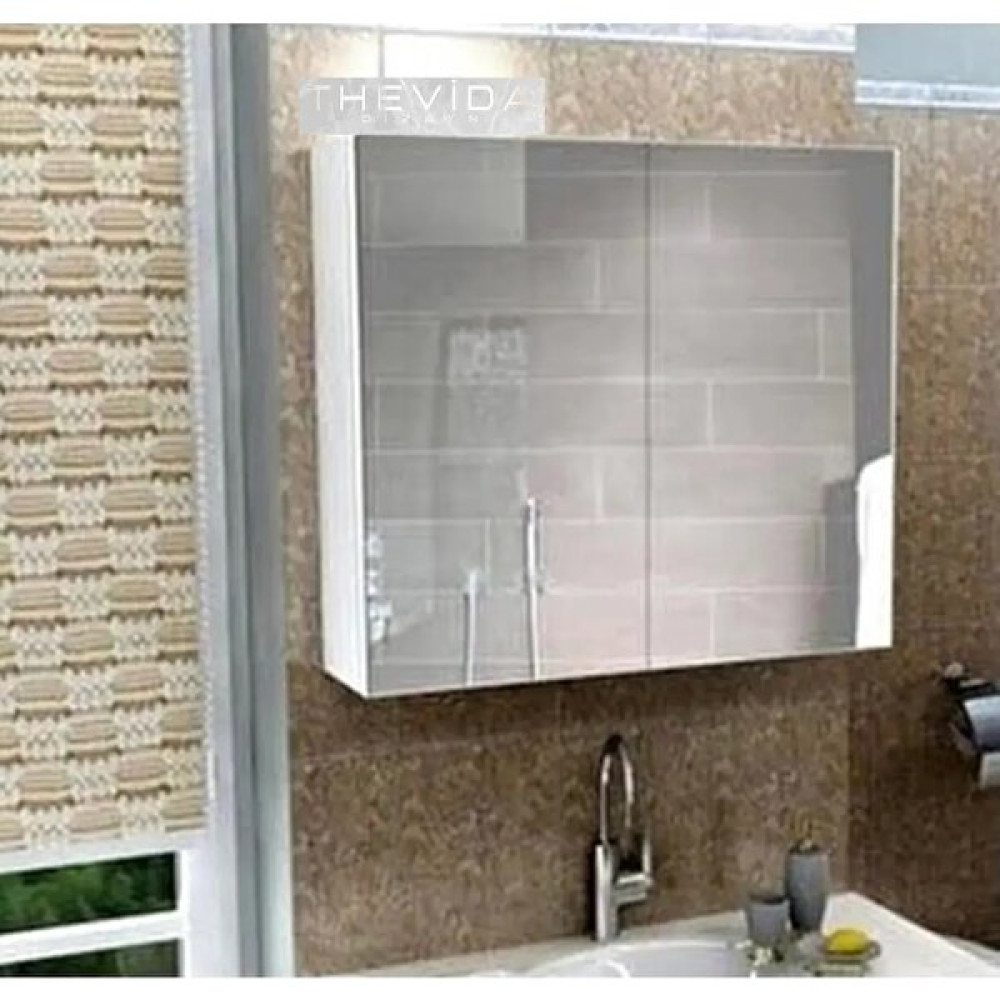 Thevida Lavabo Üstü 2 Kapaklı Aynalı Banyo Dolabı, 60 x 60 Aynalı Dolap, Çok Amaçlı Dolap - Beyaz Banyo Dolabı / Mobilyası Fiyatı